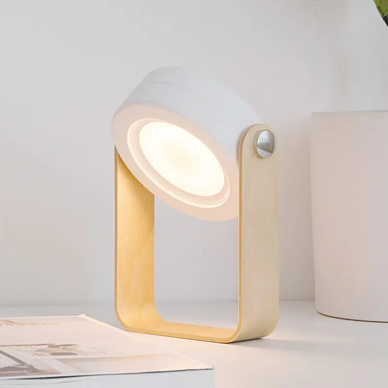 Contemporary Scandinavian Portable Retractable Lantern Cylindrical Wood Iron PC LED Table Lamp