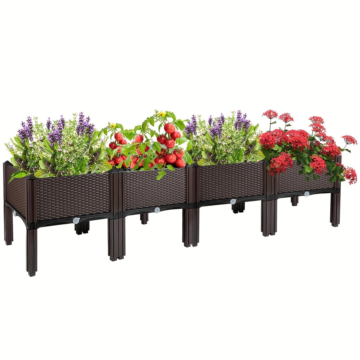 Elevated Raised Garden Planter with Legs, Black Woven Plastic Plant Container, Sturdy Lightweight Outdoor Planter Box for Flowers, Vegetables, Herbs Gardening
