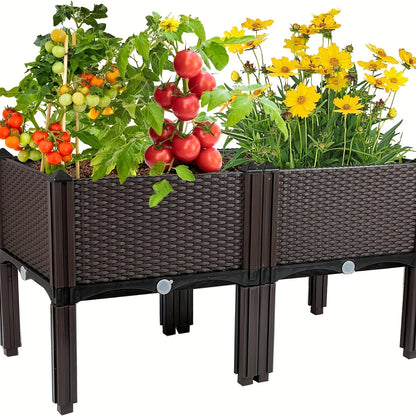 Elevated Raised Garden Planter with Legs, Black Woven Plastic Plant Container, Sturdy Lightweight Outdoor Planter Box for Flowers, Vegetables, Herbs Gardening