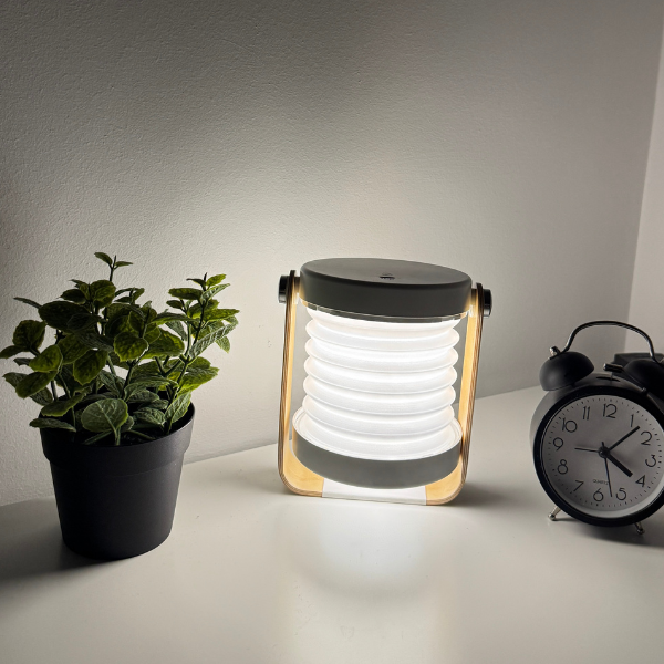 Contemporary Scandinavian Portable Retractable Lantern Cylindrical Wood Iron PC LED Table Lamp