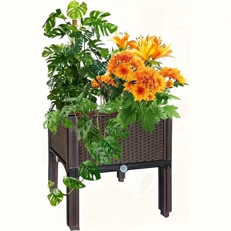 Elevated Raised Garden Planter with Legs, Black Woven Plastic Plant Container, Sturdy Lightweight Outdoor Planter Box for Flowers, Vegetables, Herbs Gardening