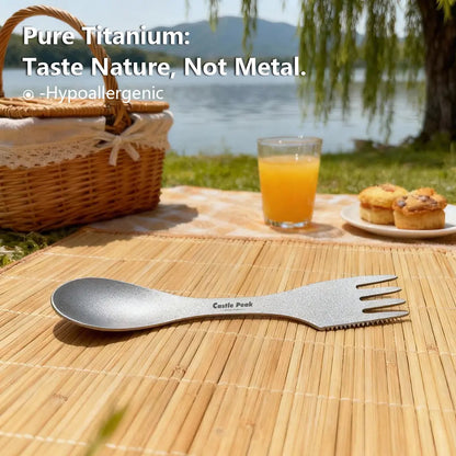 Titanium Camping Utensil Set | Unbreakable Knife+Fork+Spoon Combo for Hiking & Survival | Corrosion-Resistant & Easy Clean | All-In-One Titanium Spork Camping Burner