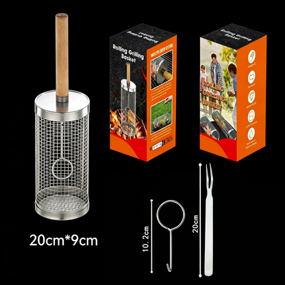 😋🔥Stainless Steel Rotary BBQ Cage with Handle🍗