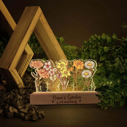 Customized Grandma’s & Mom’s Garden Night Light – Personalized Birth Month Flower LED Lamp | Mother’s Day Gift