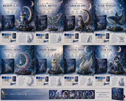 🌙 Moon Cat Luna Guardian DIY Bead Kit | Celestial Moon & Stars Series