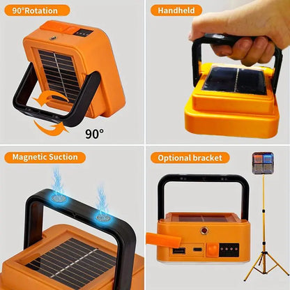 Mini Solar Rechargeable Multifunctional Searchlight - Portable LED Floodlight with Magnetic Base