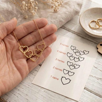 Personalized Heart Name Necklace in Gold – Custom Multiple Names Necklace for Mom, Meaningful Mother’s Day Gift, Family Love Jewelry