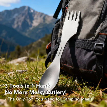 Titanium Camping Utensil Set | Unbreakable Knife+Fork+Spoon Combo for Hiking & Survival | Corrosion-Resistant & Easy Clean | All-In-One Titanium Spork Camping Burner