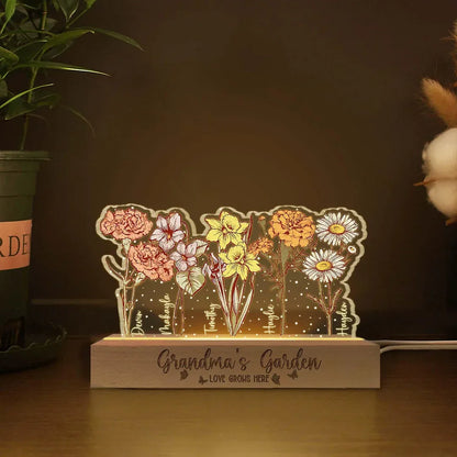 Customized Grandma’s & Mom’s Garden Night Light – Personalized Birth Month Flower LED Lamp | Mother’s Day Gift