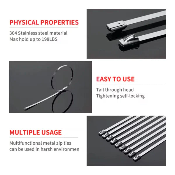 100 Pcs Heavy Duty 304 Stainless Steel Zip