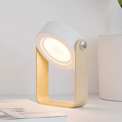 Contemporary Scandinavian Portable Retractable Lantern Cylindrical Wood Iron PC LED Table Lamp