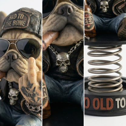 "Too Old To Care" Hardcore Frenchie Dashboard Bobblehead😎 - Rebellious Middle Finger Bulldog Car Decor