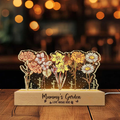 Customized Grandma’s & Mom’s Garden Night Light – Personalized Birth Month Flower LED Lamp | Mother’s Day Gift