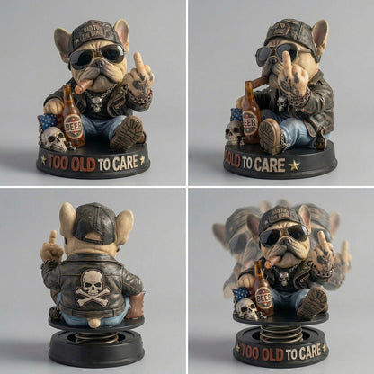 "Too Old To Care" Hardcore Frenchie Dashboard Bobblehead😎 - Rebellious Middle Finger Bulldog Car Decor