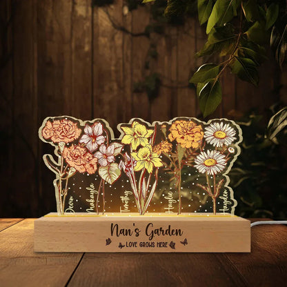 Customized Grandma’s & Mom’s Garden Night Light – Personalized Birth Month Flower LED Lamp | Mother’s Day Gift