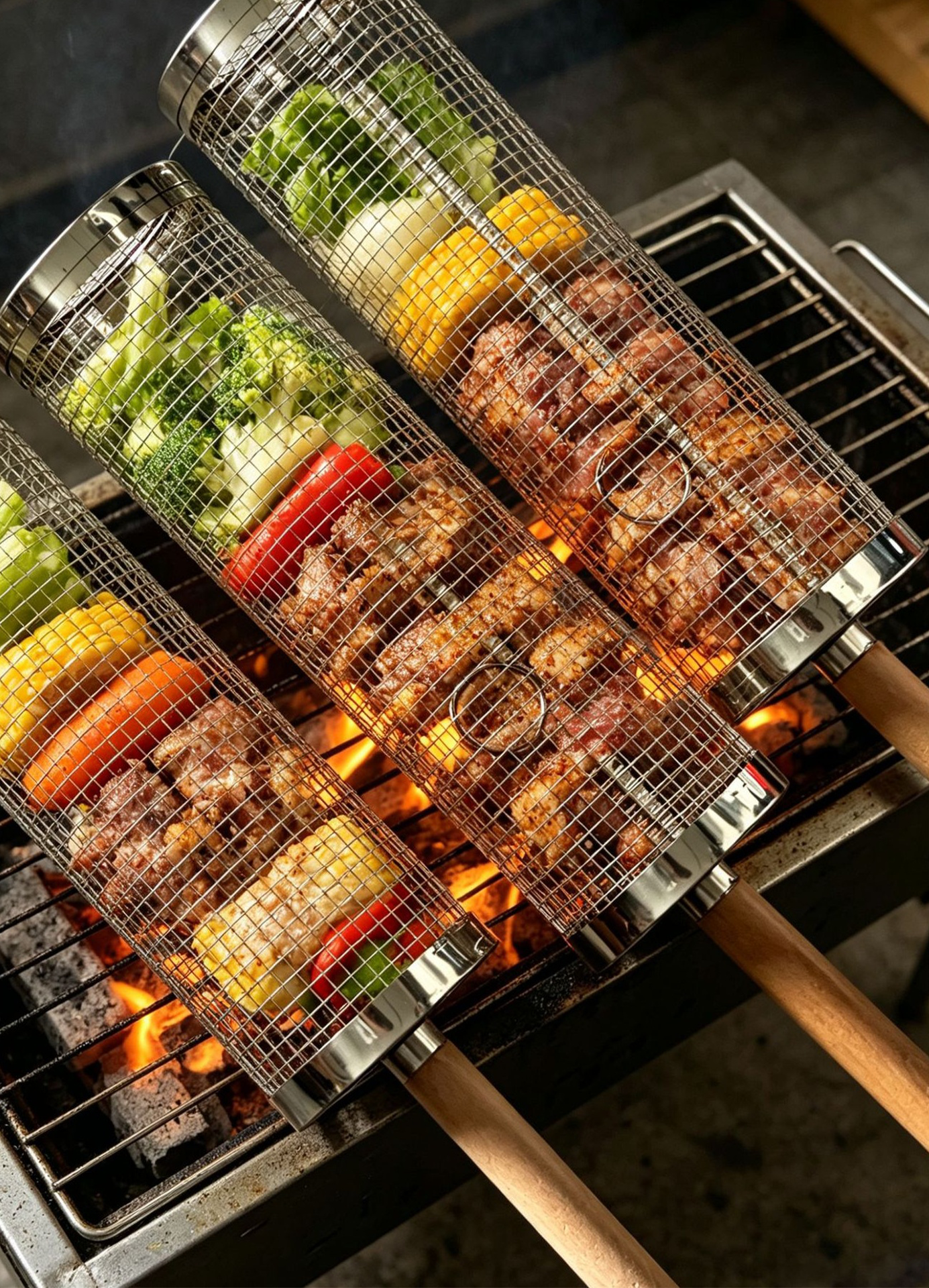 😋🔥Stainless Steel Rotary BBQ Cage with Handle🍗