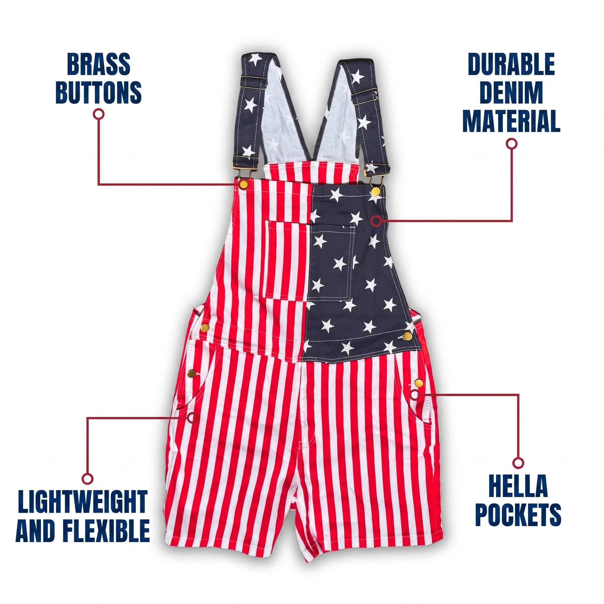 🇺🇸Men's and Women's American Flag Denim Overalls Stretch Shorts, Patriotic