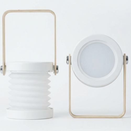 Contemporary Scandinavian Portable Retractable Lantern Cylindrical Wood Iron PC LED Table Lamp