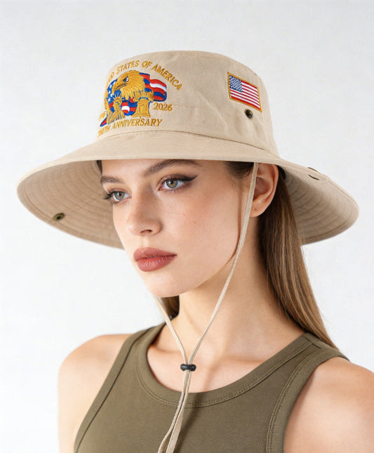 🎊America 250th Anniversary Boonie Hat – Patriotic Eagle Embroidery | Wide Brim Sun Hat for Outdoor & Patriotic Events