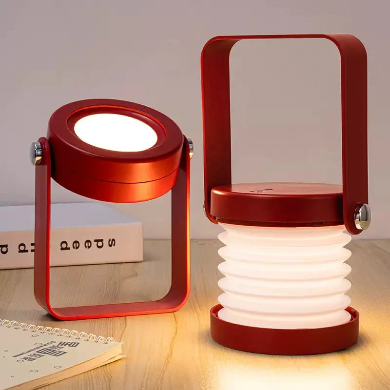 Contemporary Scandinavian Portable Retractable Lantern Cylindrical Wood Iron PC LED Table Lamp