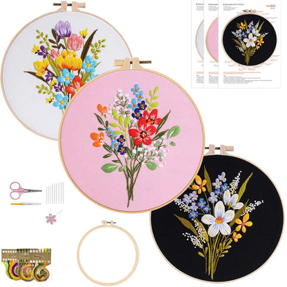 CraftHoop Spring Bloom 3-Piece Embroidery Kit Set