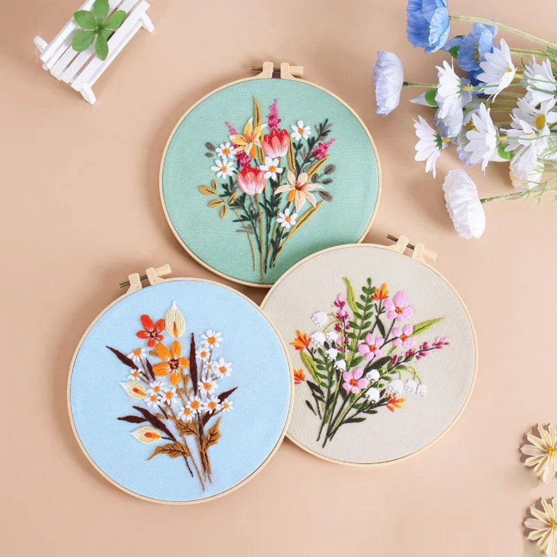 CraftHoop Spring Bloom 3-Piece Embroidery Kit Set