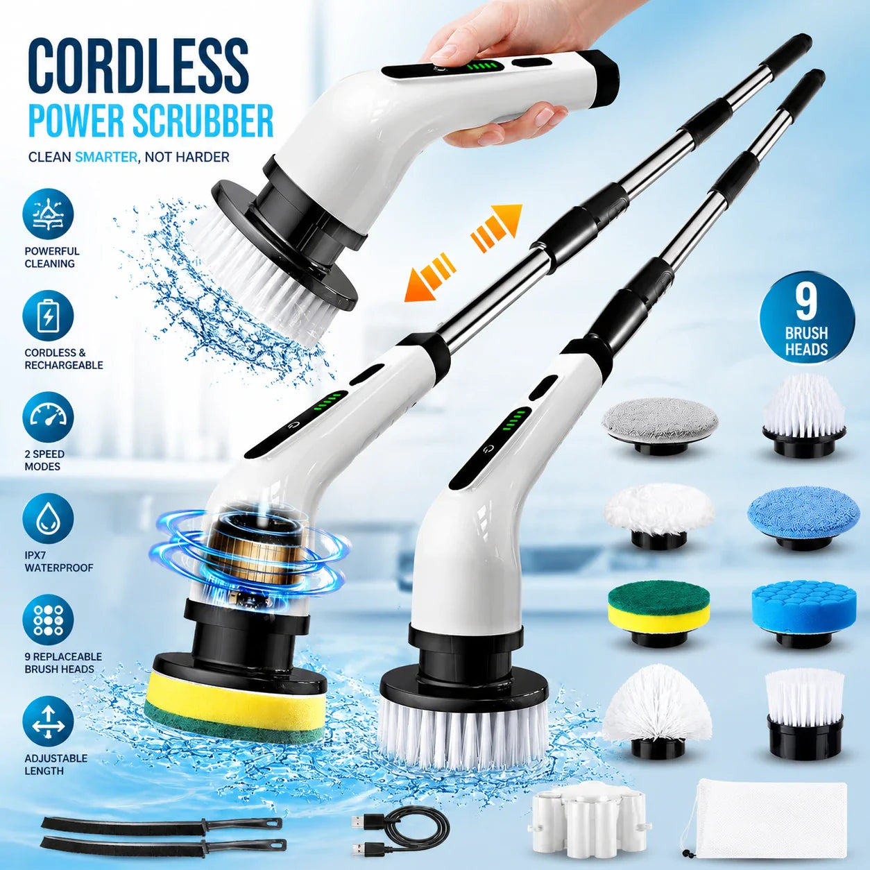 9-in-1 Electric Spin Scrubber Cordless Rechargeable