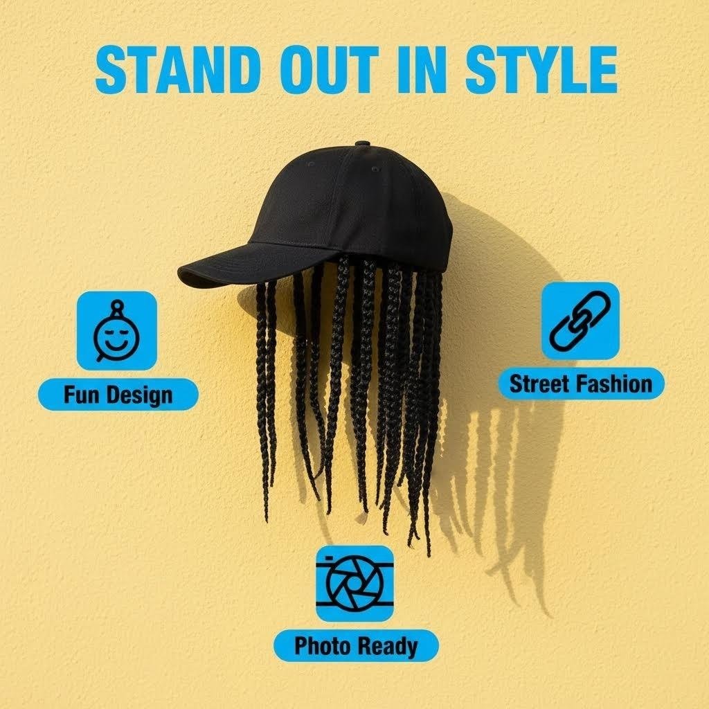 Braided Wig Baseball Cap – Snapback Hat with Attached Dreadlock Braids
