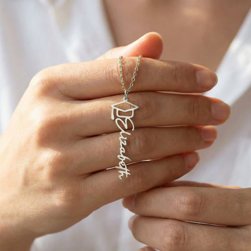 She believed She Could So She Did - Graduation Cap Name Necklace