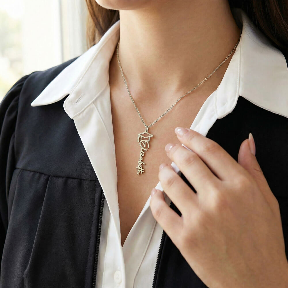 She believed She Could So She Did - Graduation Cap Name Necklace