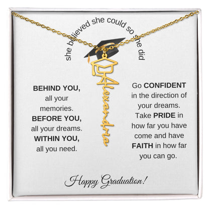 She believed She Could So She Did - Graduation Cap Name Necklace