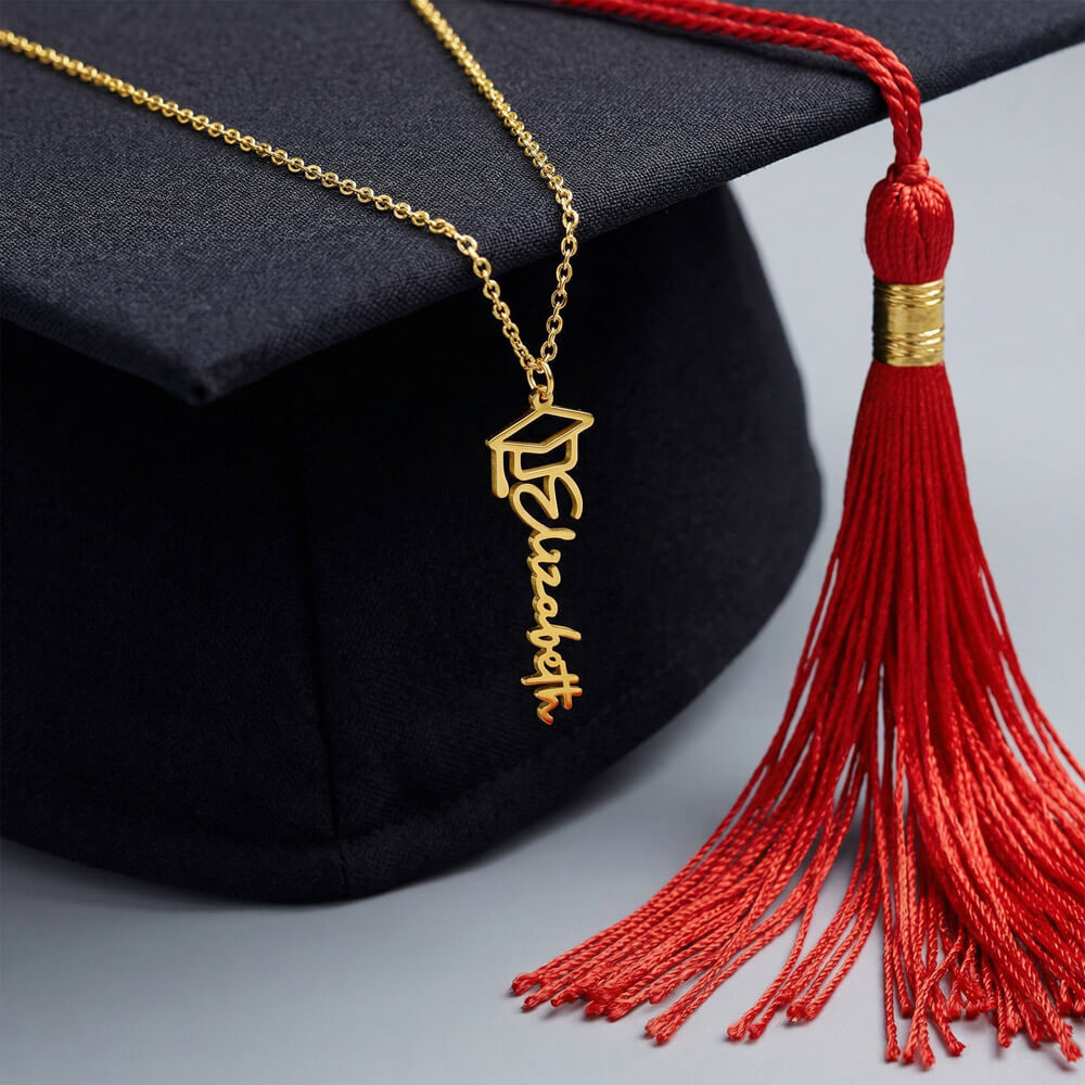 She believed She Could So She Did - Graduation Cap Name Necklace