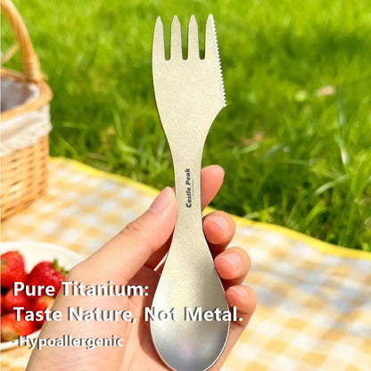 Titanium Camping Utensil Set | Unbreakable Knife+Fork+Spoon Combo for Hiking & Survival | Corrosion-Resistant & Easy Clean | All-In-One Titanium Spork Camping Burner
