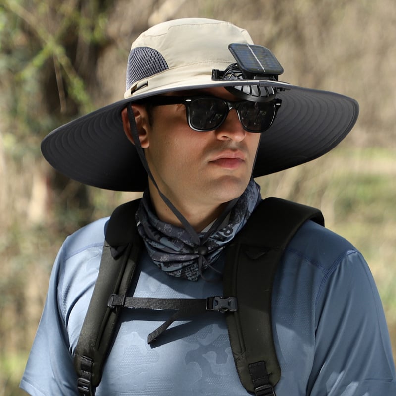 Stay Cool Anywhere – Solar Fan Wide Brim Hat (USB Rechargeable)