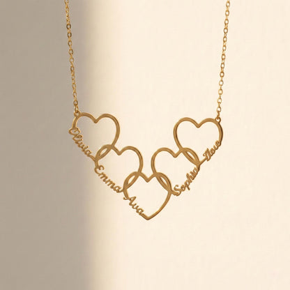 Personalized Heart Name Necklace in Gold – Custom Multiple Names Necklace for Mom, Meaningful Mother’s Day Gift, Family Love Jewelry