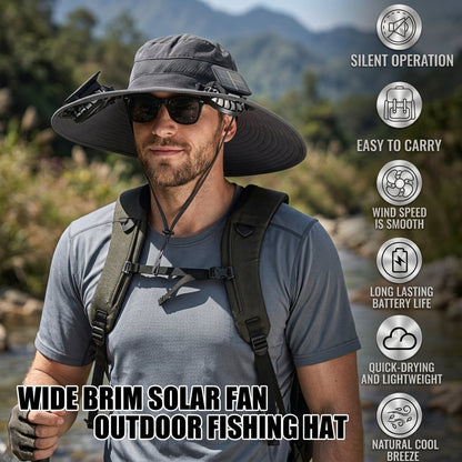Stay Cool Anywhere – Solar Fan Wide Brim Hat (USB Rechargeable)