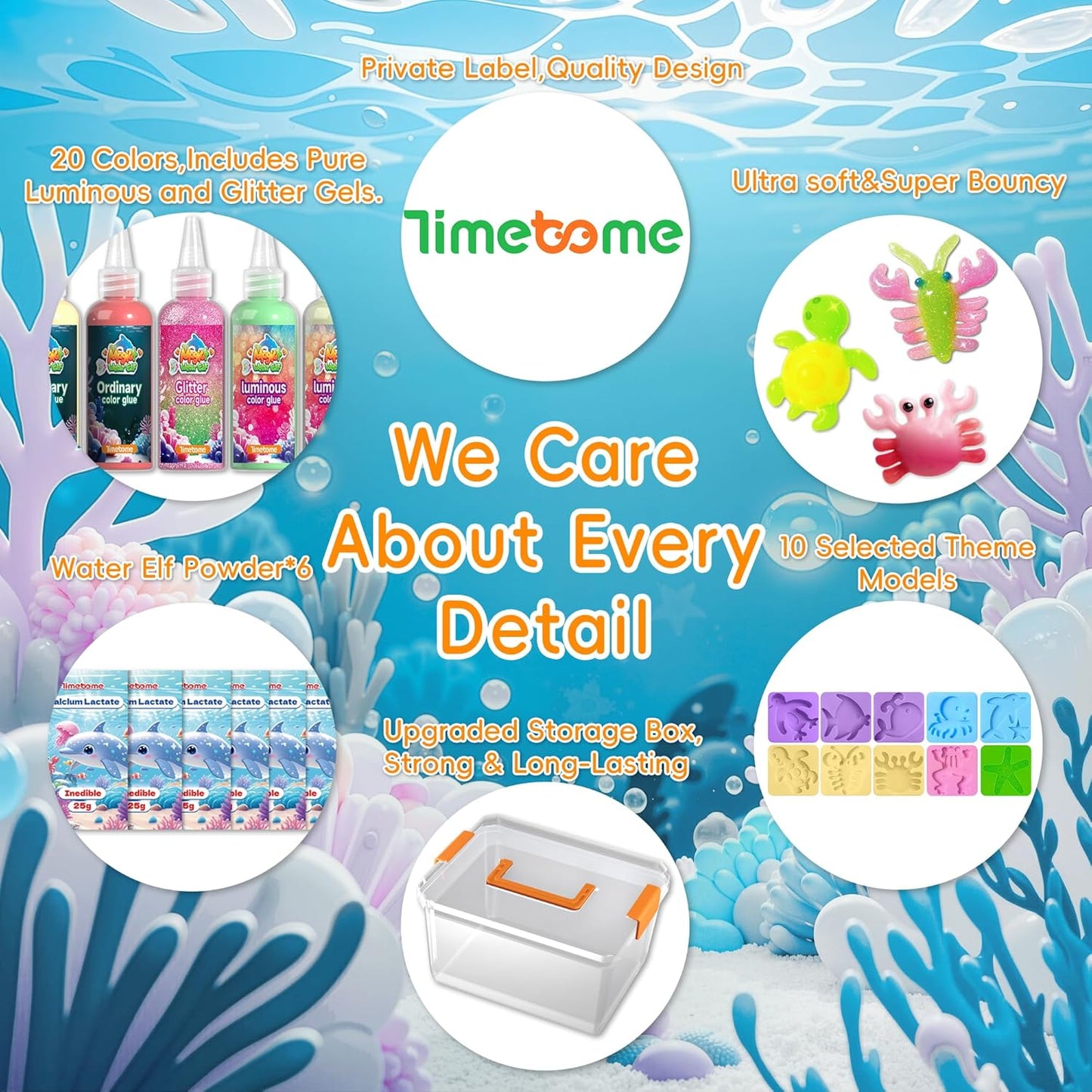 Timetome Magic Water Elf Toy Kit for Kids – 20 Gels (11 Standard + 6 Glitter + 3 Glow) & 10 Molds, DIY Squishy Maker, Aqua Fairy Gel Toys, Night Glow & Glitter, Valentine Gifts for Boys & Girls 3+